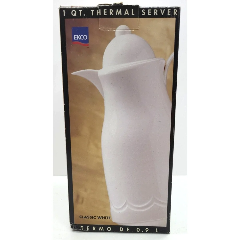 Vtg Ekco Thermal Server Coffee Beverage Carafe Locking‎ Lid 1 Qt White W OG BOX